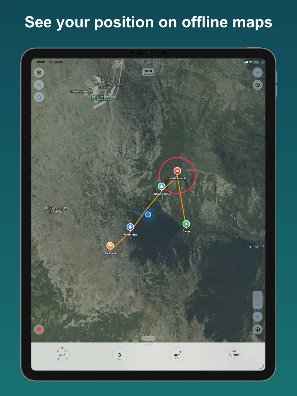 Trailseek on iPad with the map filling the screen