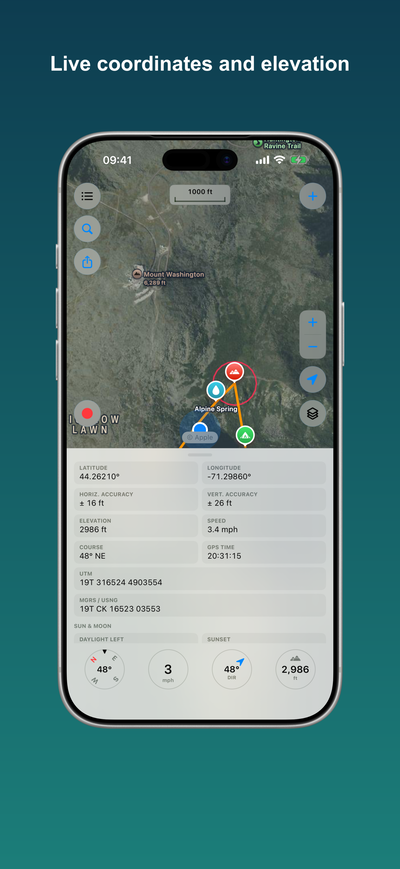 The status panel with the full coordinate readout