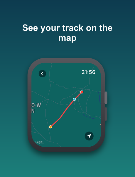 The map with your track and waypoints on the watch